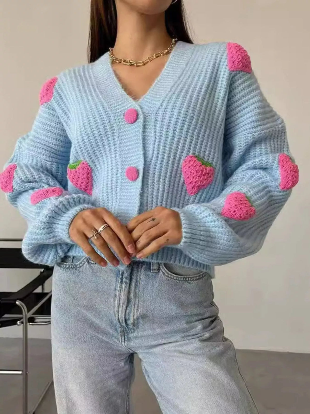 Strawberry Button Down Cardigan