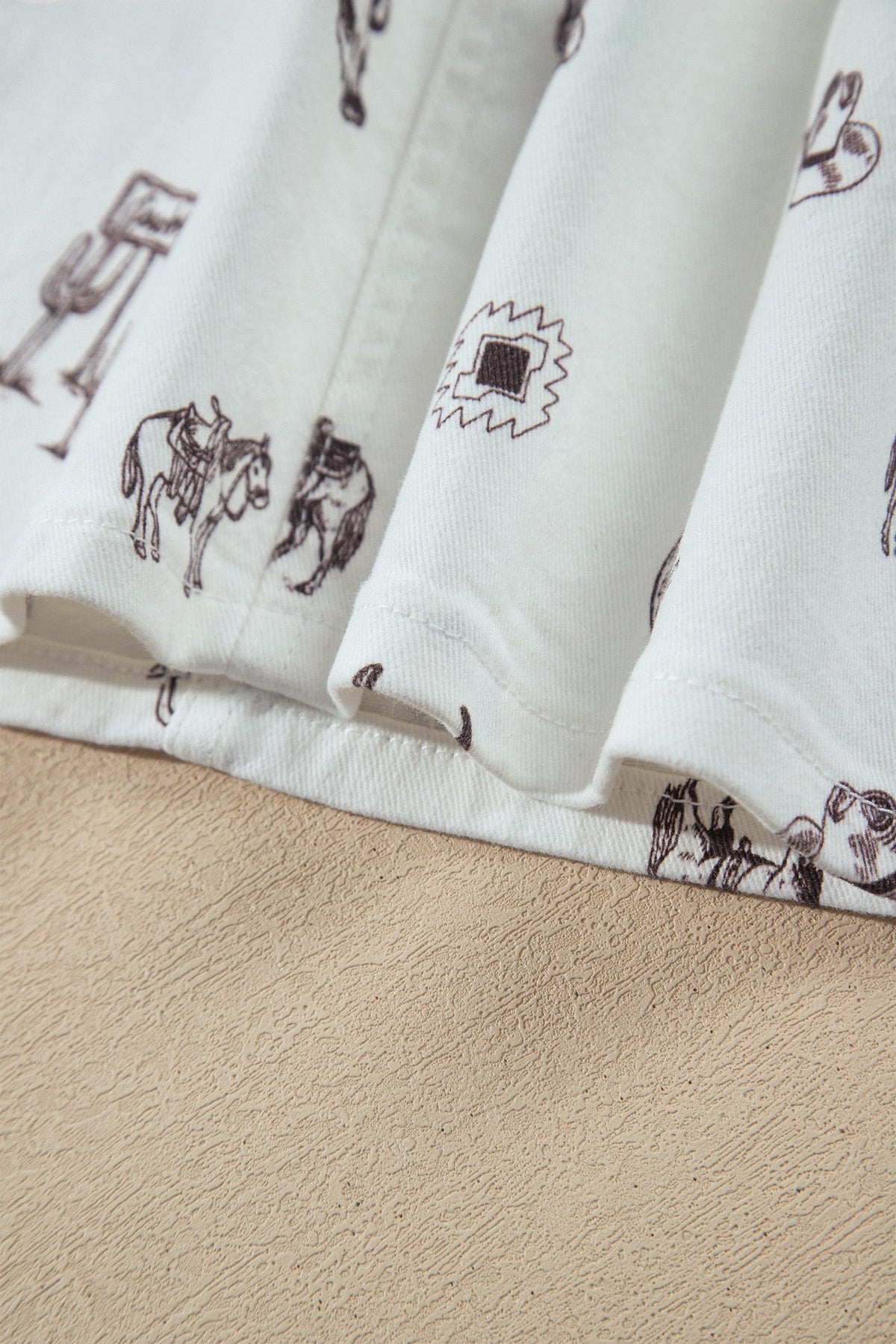 White Western Print Cactus Horse Bull Denim Skirt