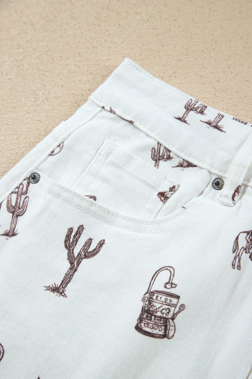 White Western Print Cactus Horse Bull Denim Skirt