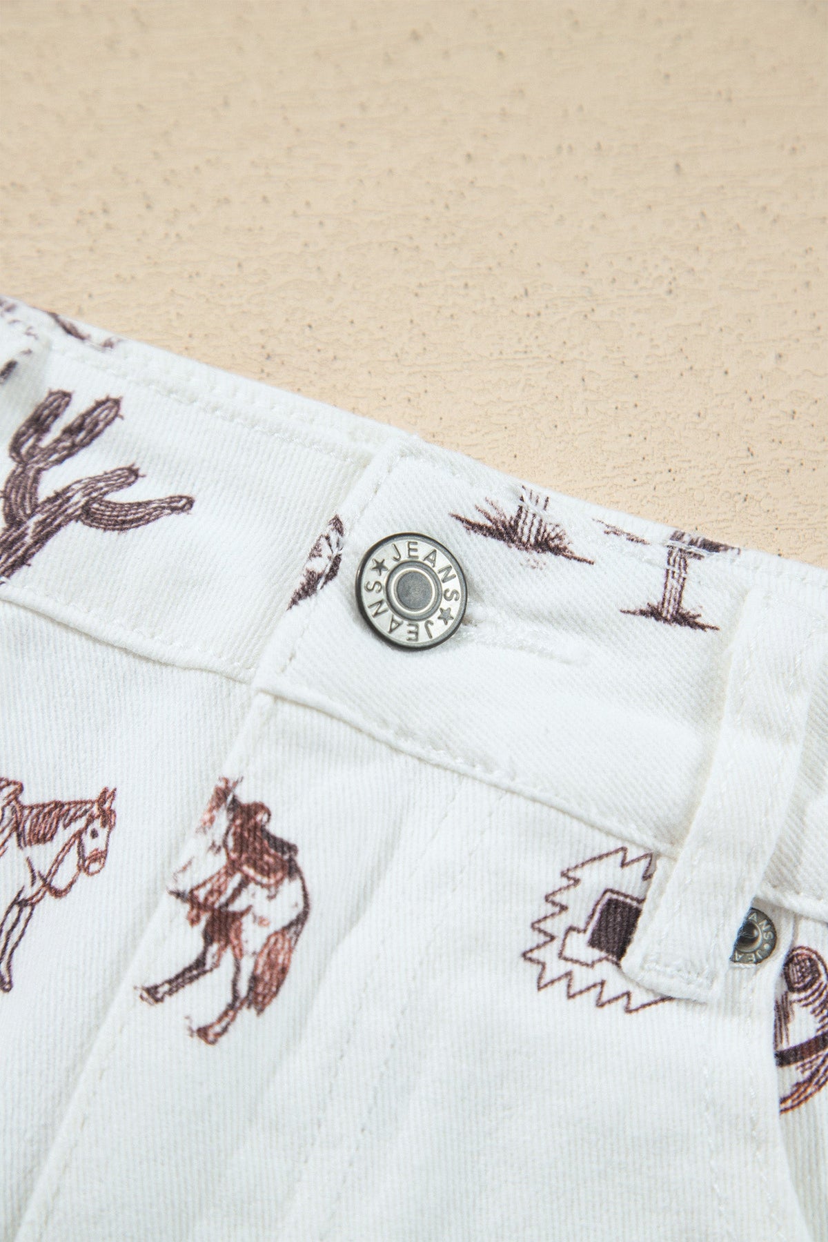 White Western Print Cactus Horse Bull Denim Skirt